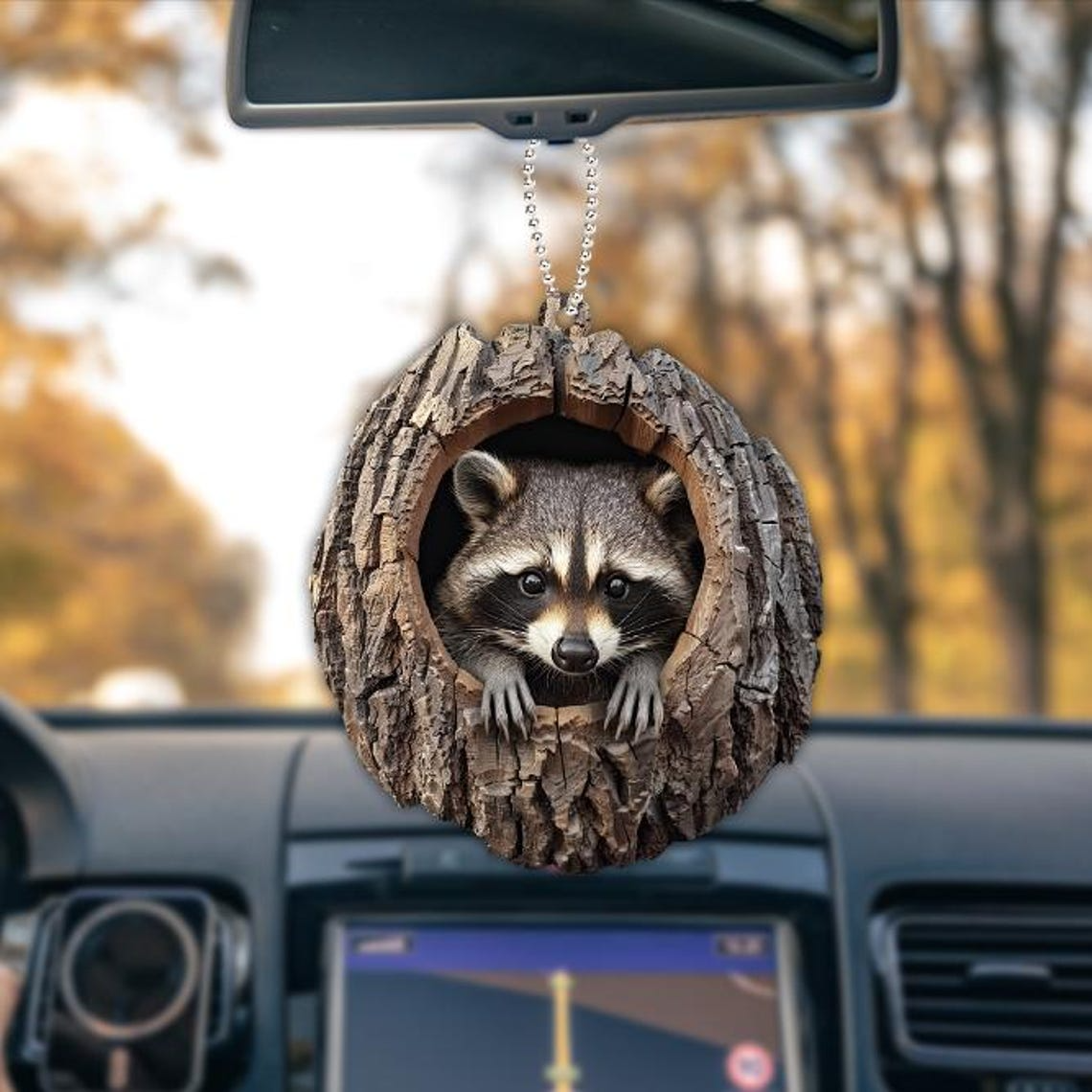 Cute Raccoon Christmas Ornament, Raccoon Rearview Mirror Car Hanging Ornament