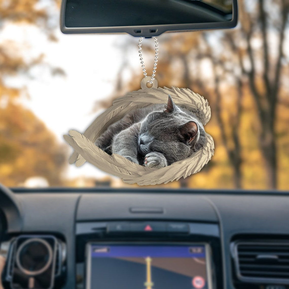 Gray Cat Sleeping Angel Hanging Christmas Ornament, Cute Gray Cat Car Ornament Christmas Gift