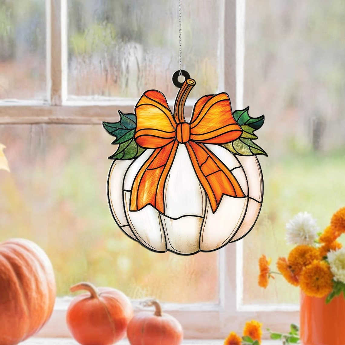 Pumpkin Bow Suncatcher Decor, Halloween Bow Pumpkin Fall Ornament