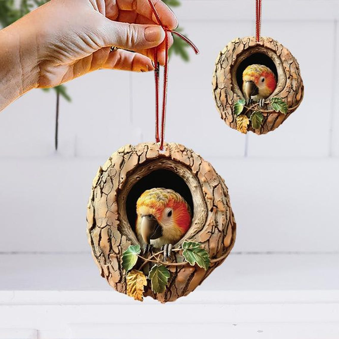 Cute Parrot Friendly Flat Christmas Ornament, Parrot Hanging Christmas Ornament Decor