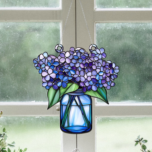 Lilac Flowers of Jar Suncatcher Ornament, Lilac Flower Acrylic Window Hanging Decor Home