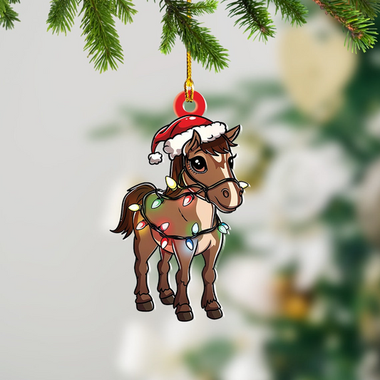 Cute Horse Christmas Tree Light Ornament, Christmas Horse Flat Car Hanging Ornament Gift