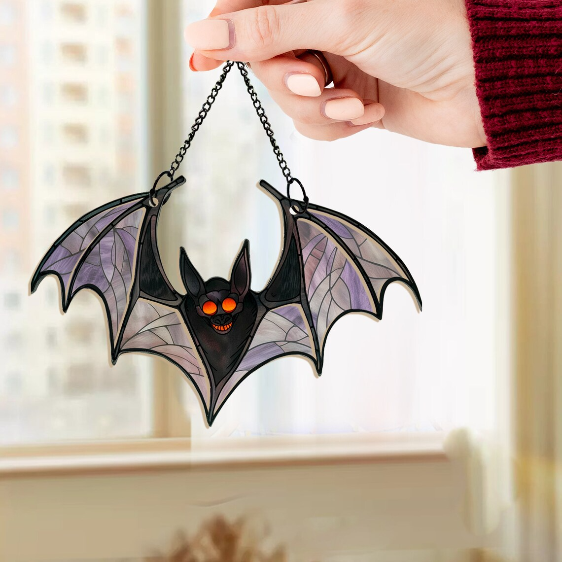 Bat Funny Halloween Suncatcher Ornament, Unique Halloween Bat Hanging Ornament Decor