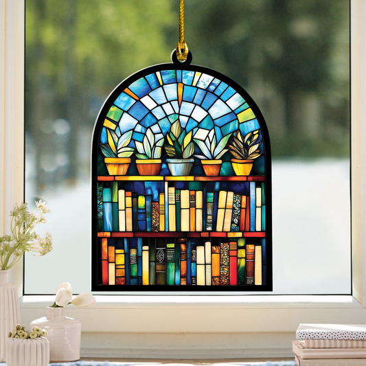 Bookshelf Hanging Suncatcher Ornament, Bookstore Suncatcher Decor