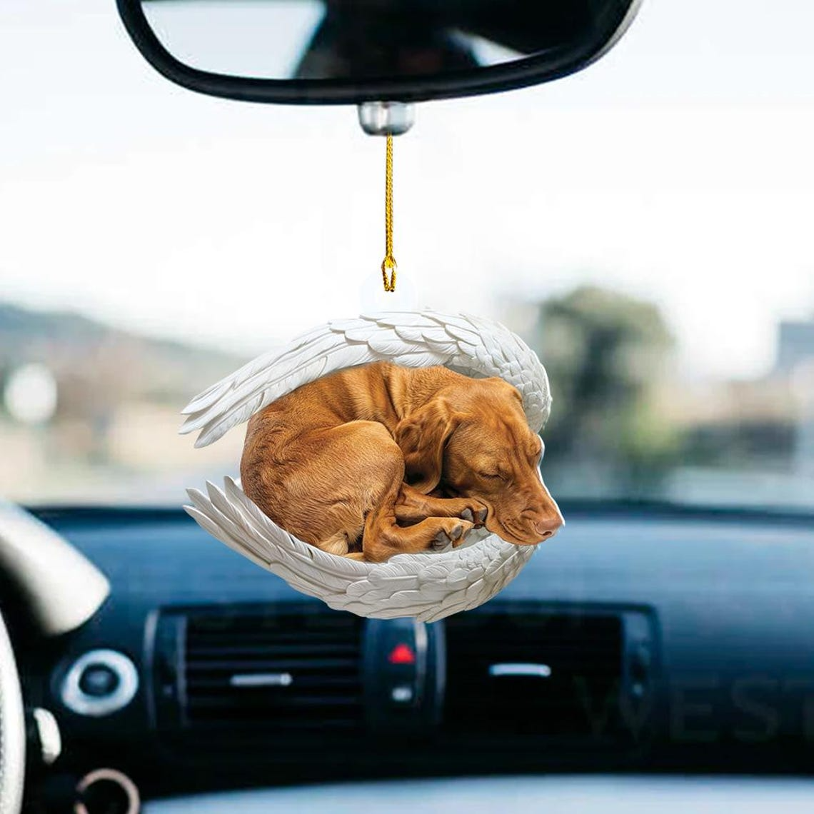 Cute Vizsla Dog Angel Wings Car Ornament, Vizsla Dog Sleeping Angel Ornament Decor Gift