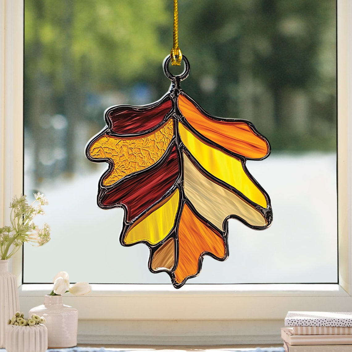 Oak Leaf Autumn Suncatcher Ornament, Autumn Ornament Decor