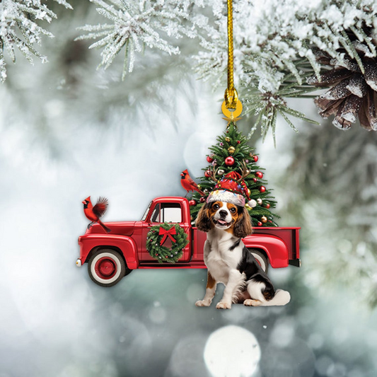 Cavalier King Charles Spaniel Dog Red Truck Ornament, Unique Cavaliers Dog Car Christmas Ornament