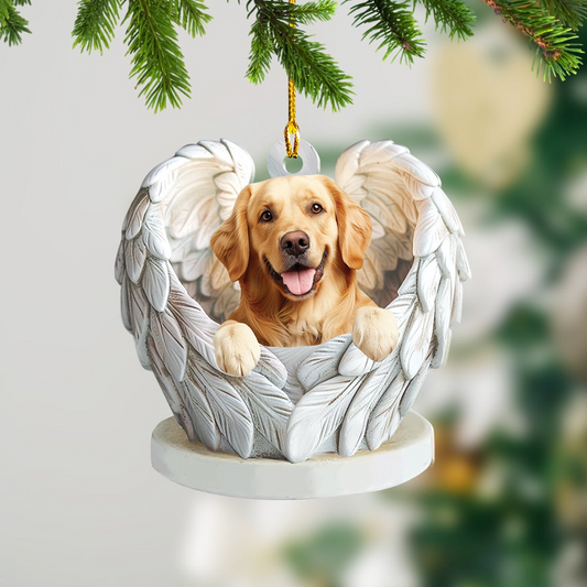 Golden Retriever Dog Angel Wings Christmas Ornament, Golden Retriever Dog Hanging Christmas Ornament