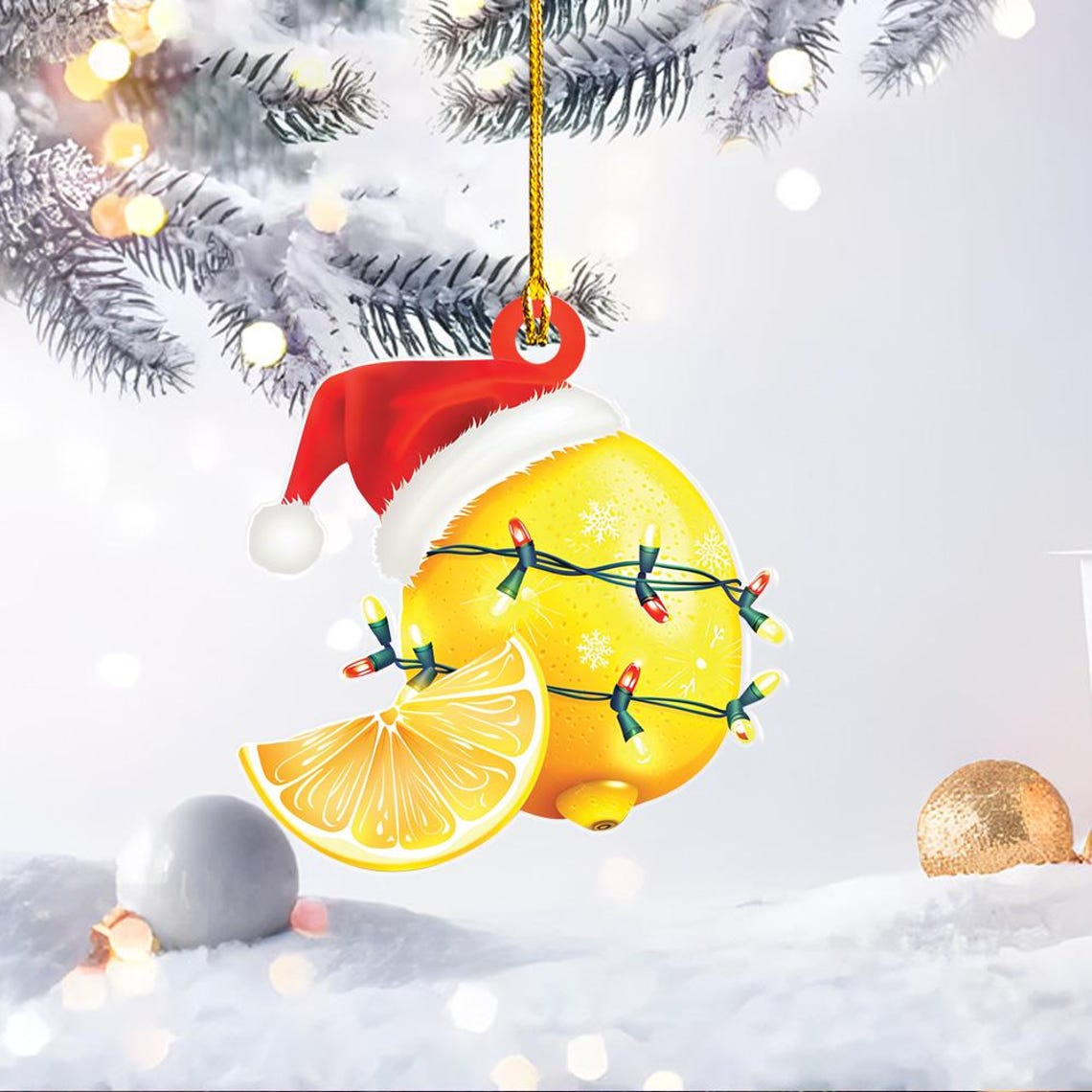 Lovely Lemon Christmas Tree Ornament, Lemon Flat Hanging Ornament Decor Home