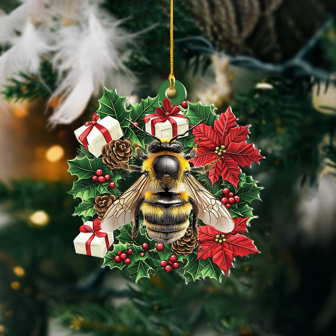 Unique Bee Christmas Wreath Ornament, Ornament Bee Rearview Mirror Car Hanging Christmas Decor