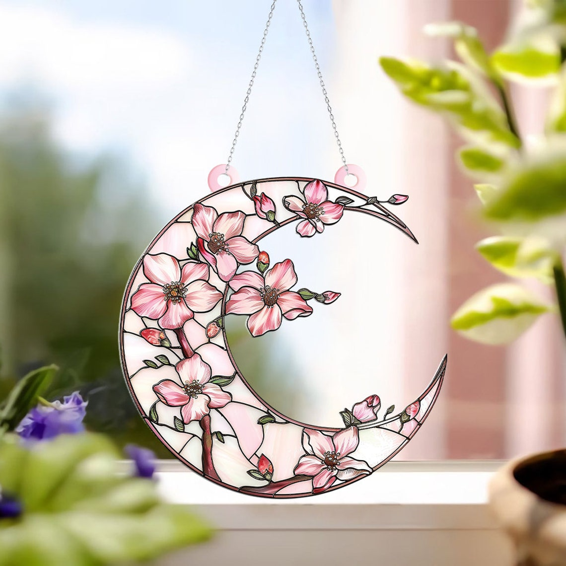 Pretty Sakura Flower Suncatcher, Sakura Flower Window Hanging Decor Ornament