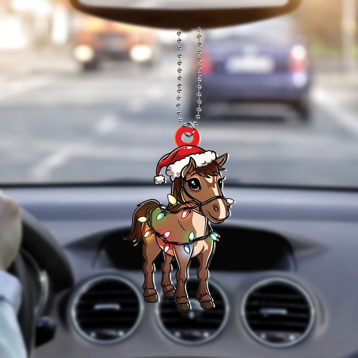 Cute Horse Christmas Tree Light Ornament, Christmas Horse Flat Car Hanging Ornament Gift