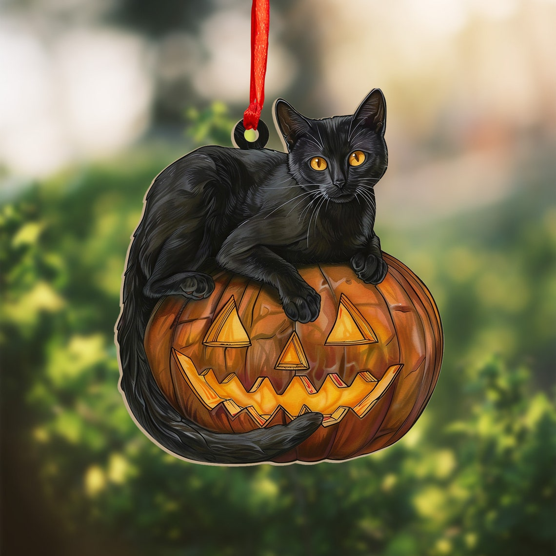 Cat Pumpkin Halloween Hanging Suncatcher, Halloween Cat Pumpkin Decor Home Ornament