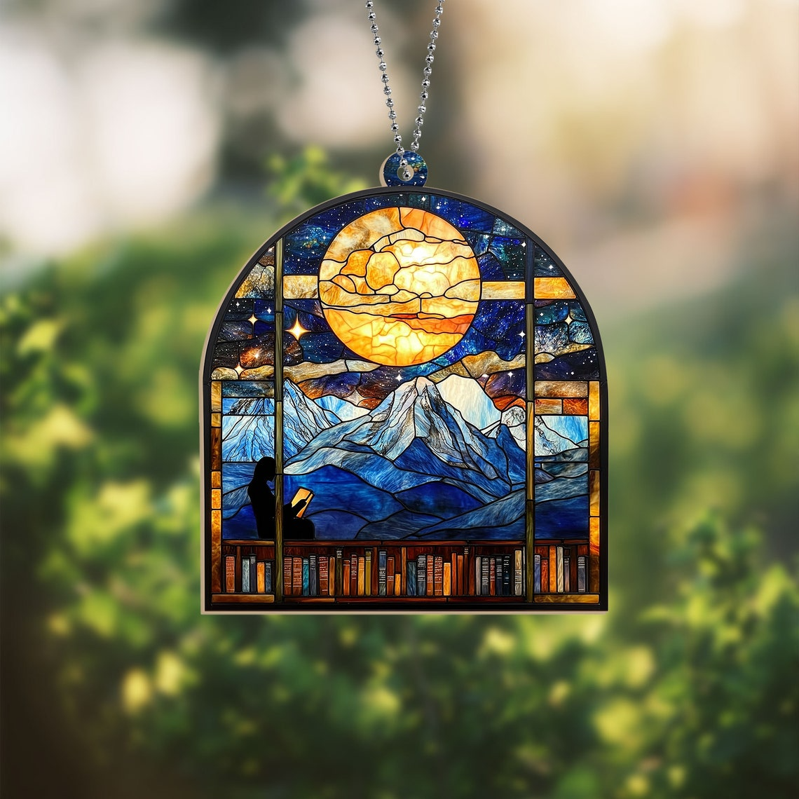 Night Court Woman Reading Book Suncatcher, Night Sky Hanging Ornament