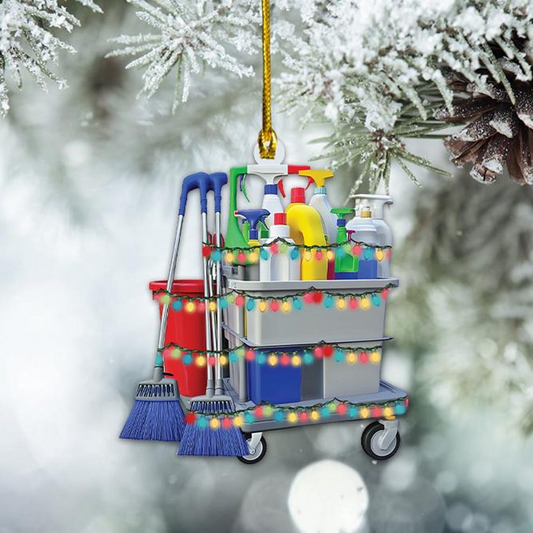 Ornament Cleaning Services Hanging Christmas, Janitor Cleaning Trolley Christmas Ornament