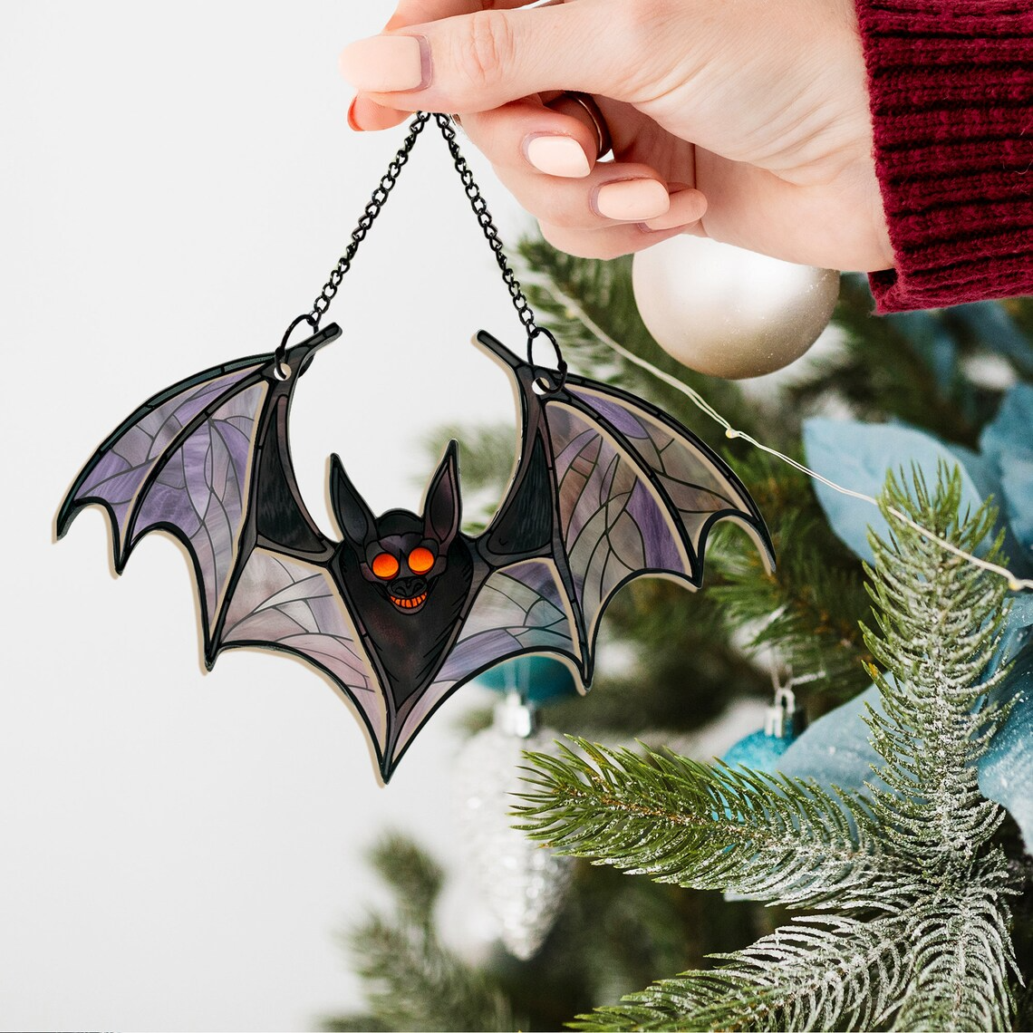 Bat Funny Halloween Suncatcher Ornament, Unique Halloween Bat Hanging Ornament Decor