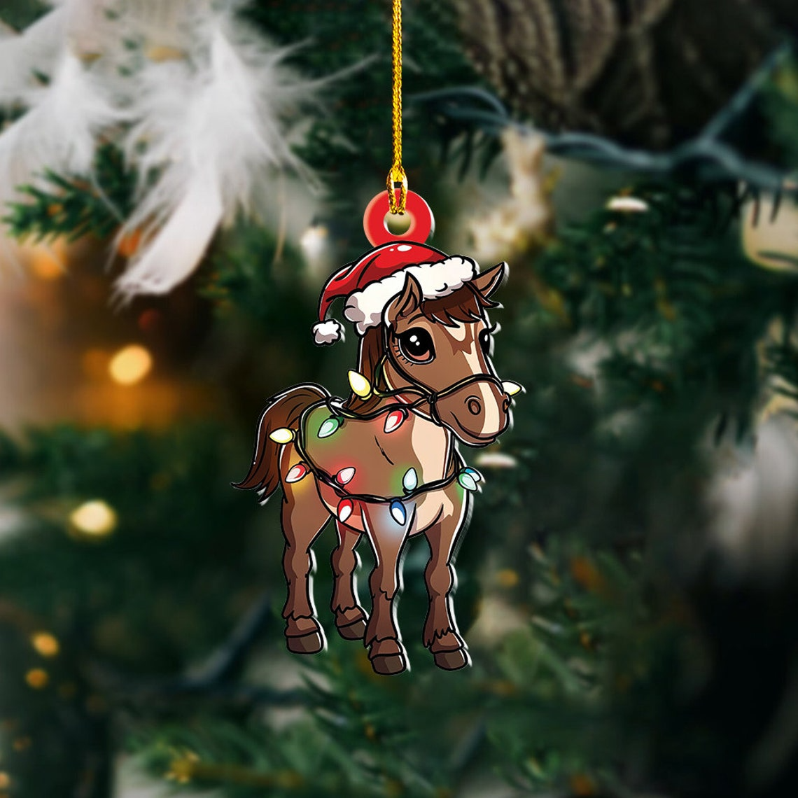 Cute Horse Christmas Tree Light Ornament, Christmas Horse Flat Car Hanging Ornament Gift