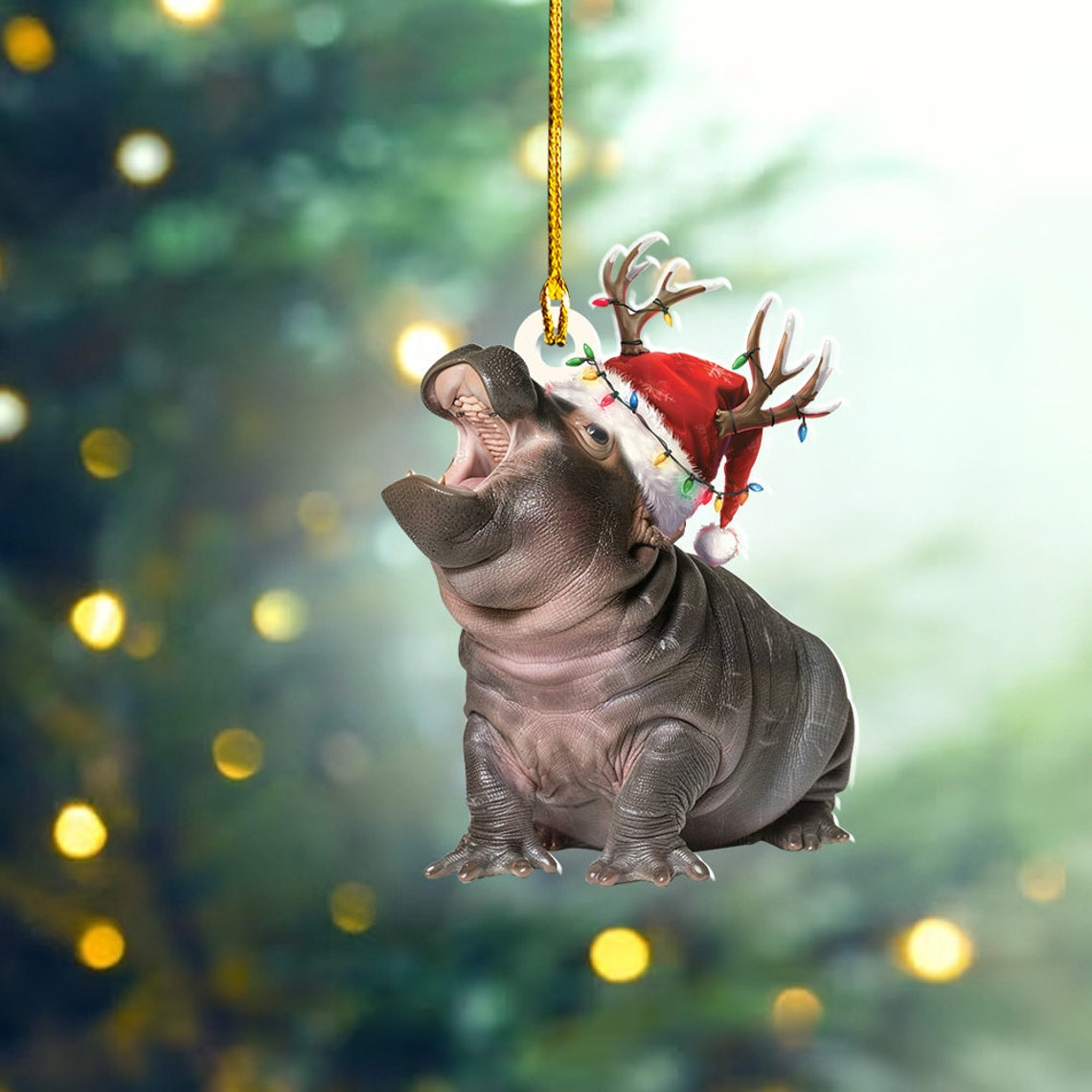 Cute Baby Hippo Hanging Christmas Ornament, Christmas Pygmy Hippo Rearview Mirror Car Ornament Gift