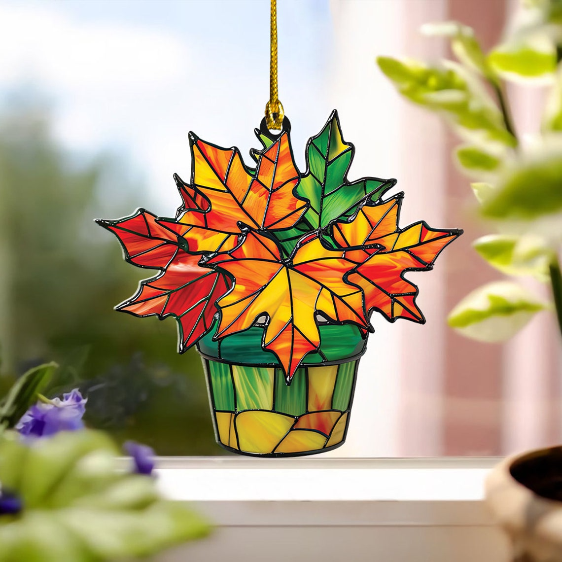 Maple Autumn Leaf Suncatcher, Maple Autumn Leaf Hanging Ornament Home Decor