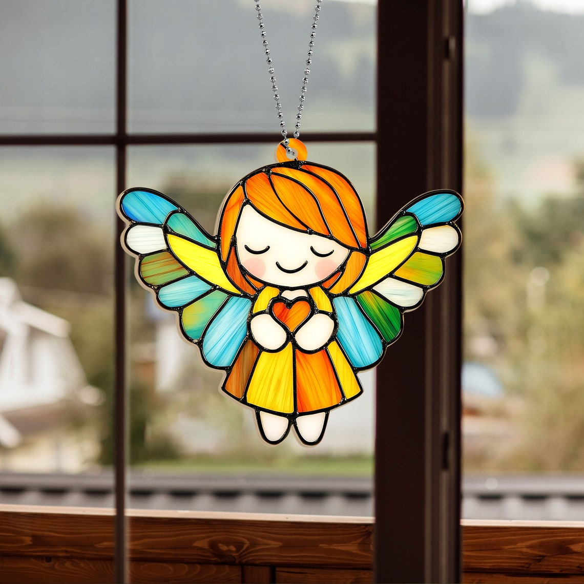 Cute Angel Christmas Window Hanging Suncatcher, Cute Angel Hanging Ornament Home Decor