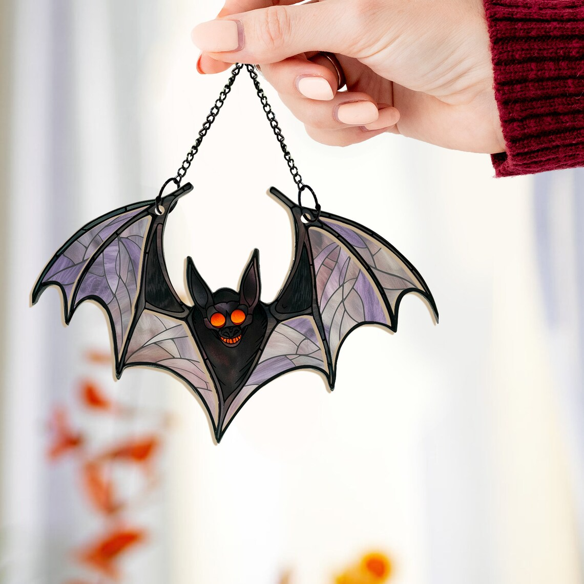 Bat Funny Halloween Suncatcher Ornament, Unique Halloween Bat Hanging Ornament Decor