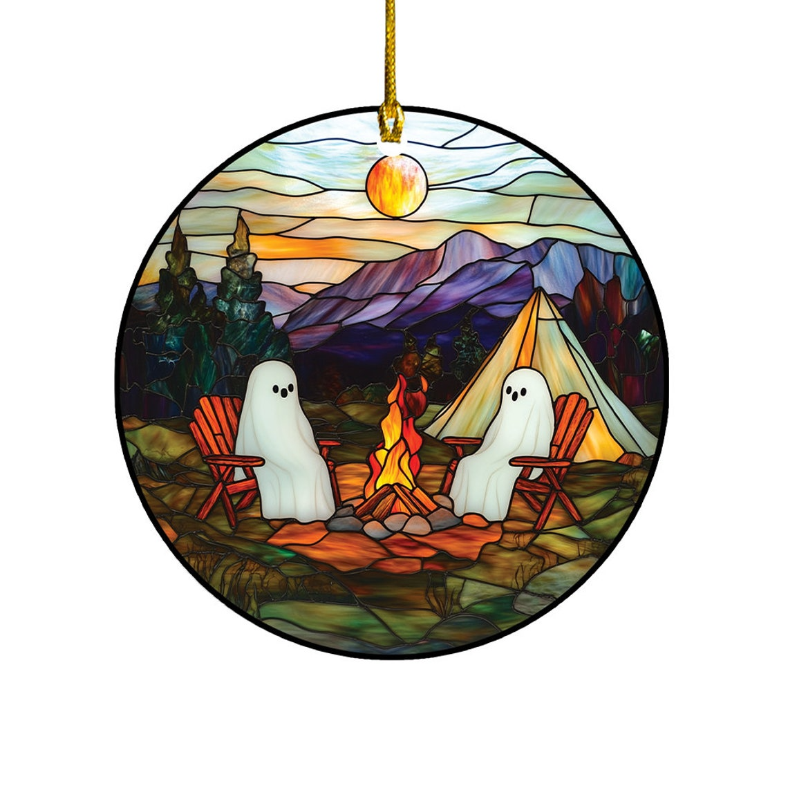 Couple Ghost Camping Hanging Suncatcher, Ghosts Camping Ornament Home Decor