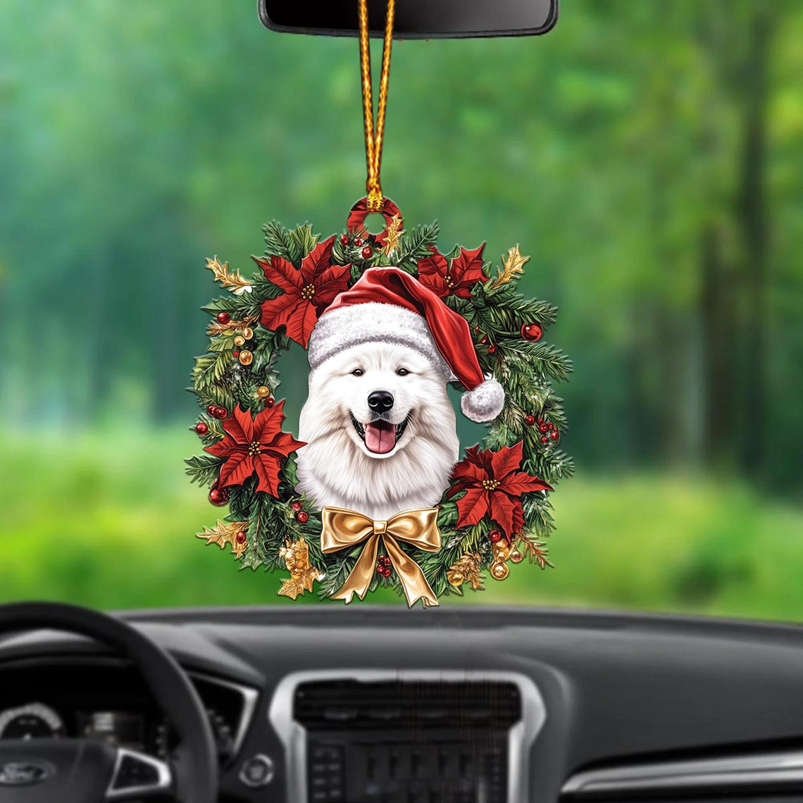 Cute Samoyed Dog Christmas Wreath Ornament, Samoyed Hanging Christmas Ornament Decor Gift