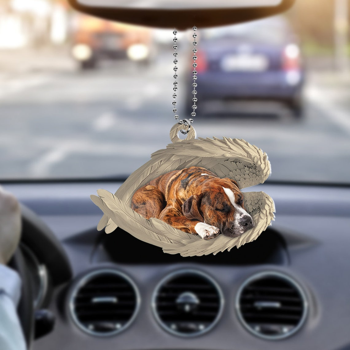 Brindle Staffy Dog Sleeping Angel Wings Ornament Christmas, Cute Staffy Dog Christmas Ornament