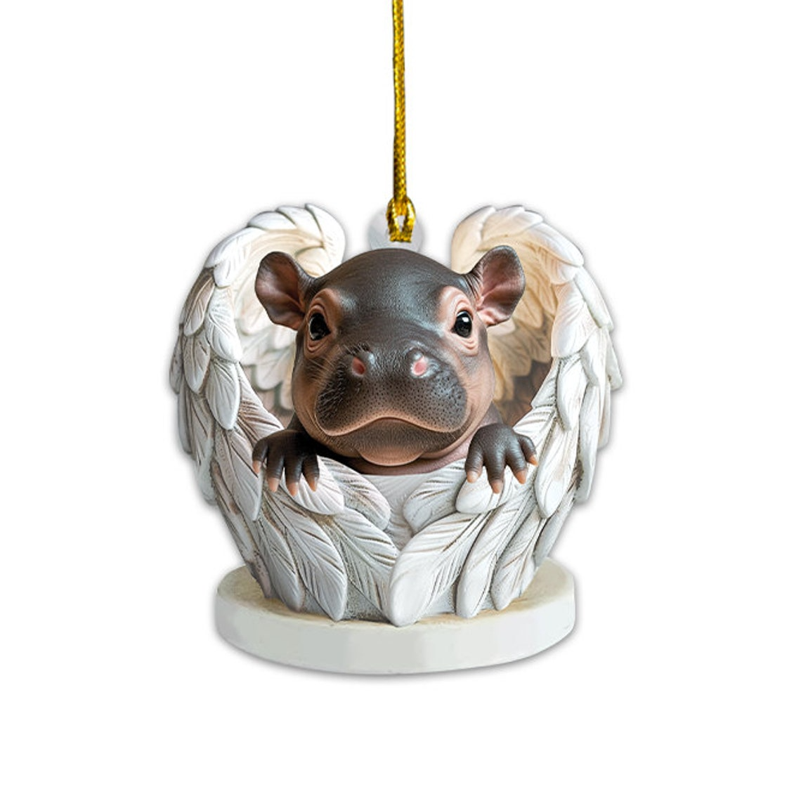 Cute Baby Hippo Angel Wings Christmas Ornament Gift, Baby Hippo Hanging Christmas Ornament