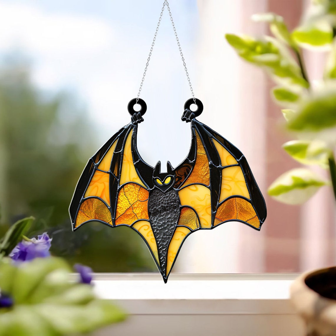 Halloween Bat Suncatcher for Window, Halloween Indoor Home Decor Ornament