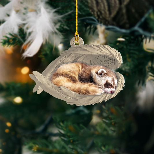 Ferret Sleeping Angel Christmas Ornament, Christmas Ferret Angel Wings Ornament Decor Gift