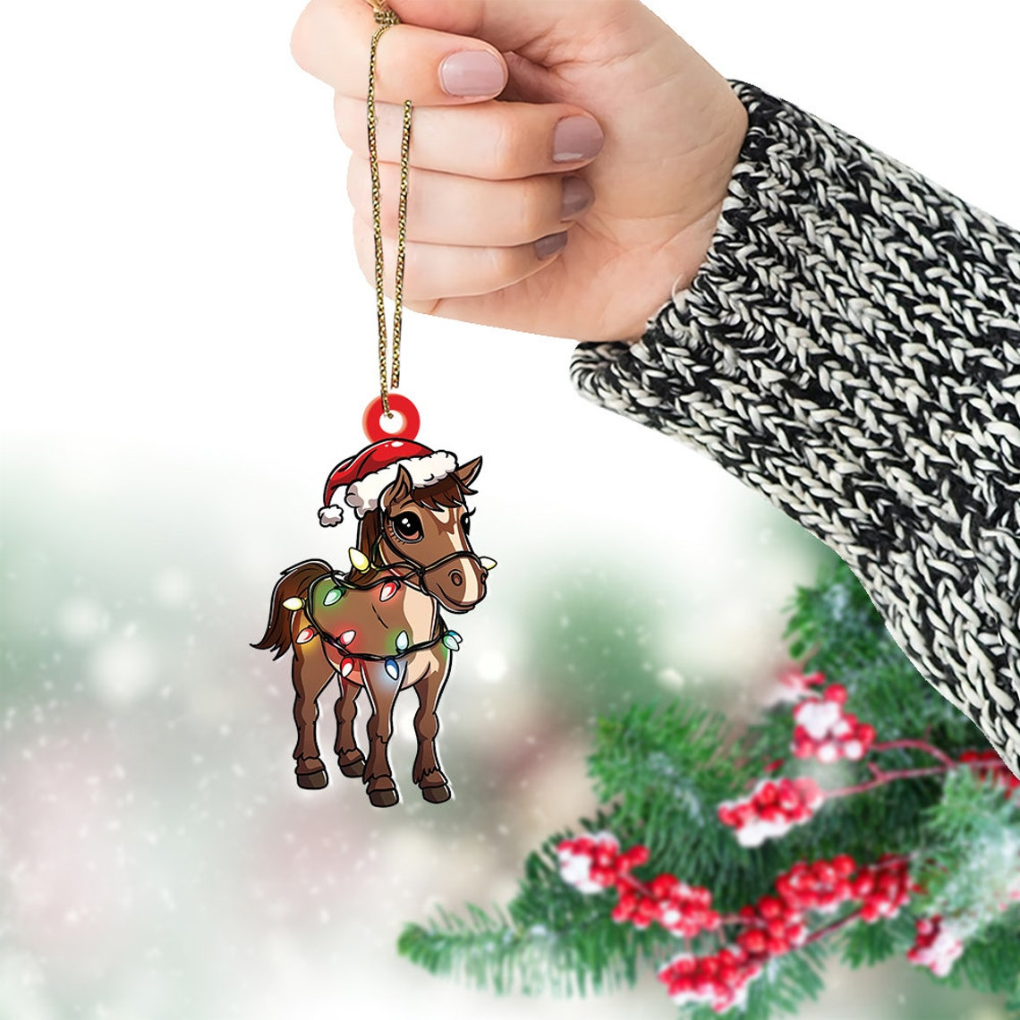 Cute Horse Christmas Tree Light Ornament, Christmas Horse Flat Car Hanging Ornament Gift