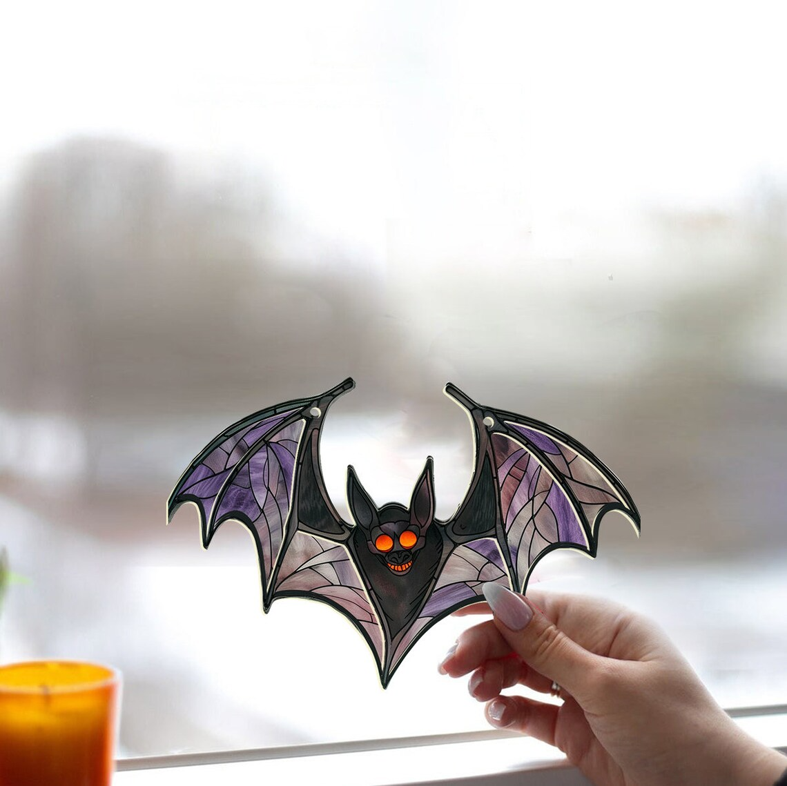 Bat Funny Halloween Suncatcher Ornament, Unique Halloween Bat Hanging Ornament Decor