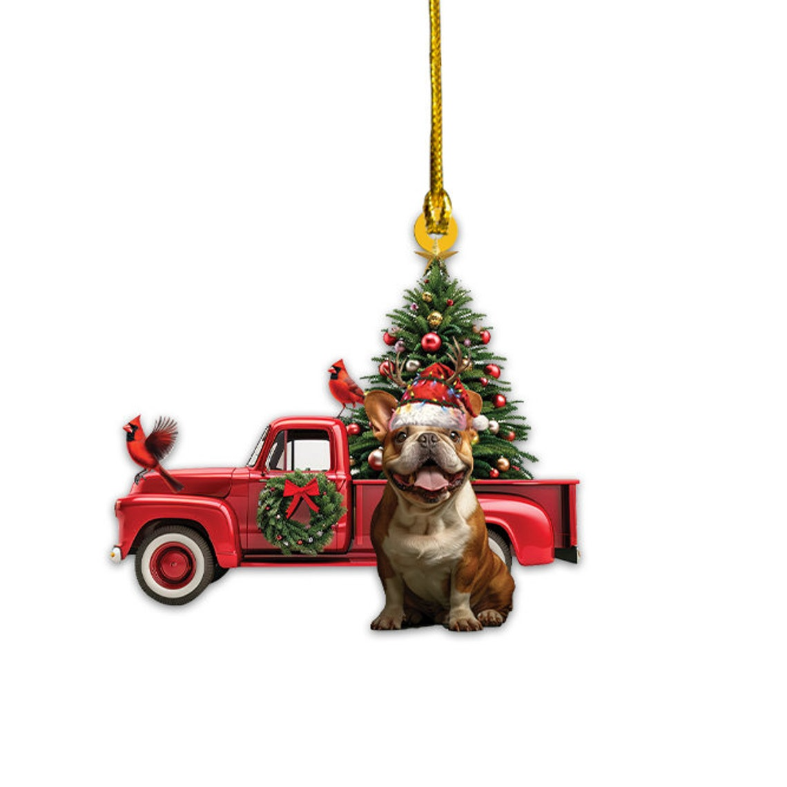 Cute Bulldog Red Truck Christmas Ornament, Lovely Bulldog Christmas Ornament Gift Holiday