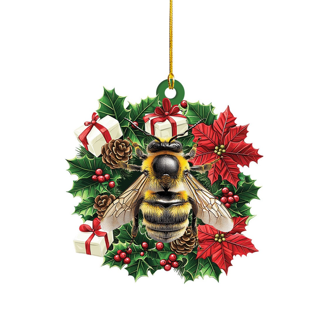 Unique Bee Christmas Wreath Ornament, Ornament Bee Rearview Mirror Car Hanging Christmas Decor