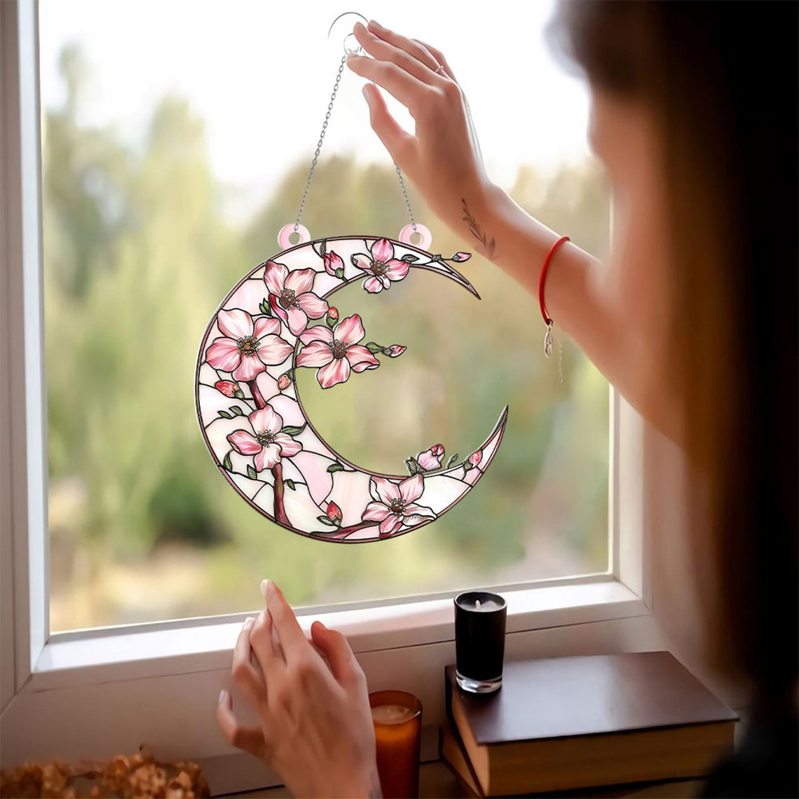 Pretty Sakura Flower Suncatcher, Sakura Flower Window Hanging Decor Ornament