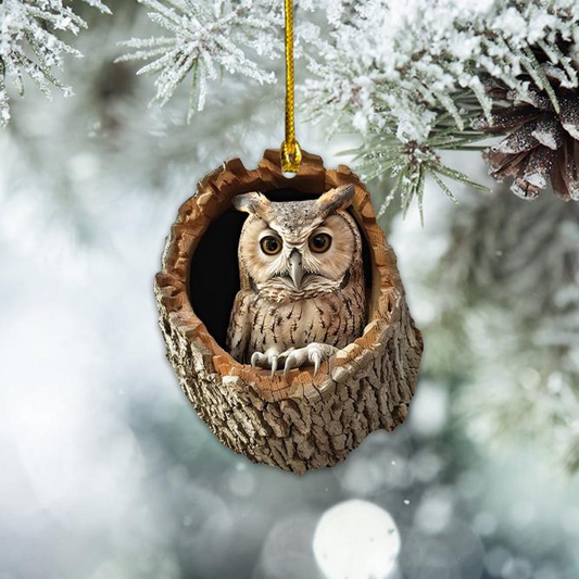 Owl Flat Christmas Ornament, Cute Owl Hanging Decor Ornament Holiday