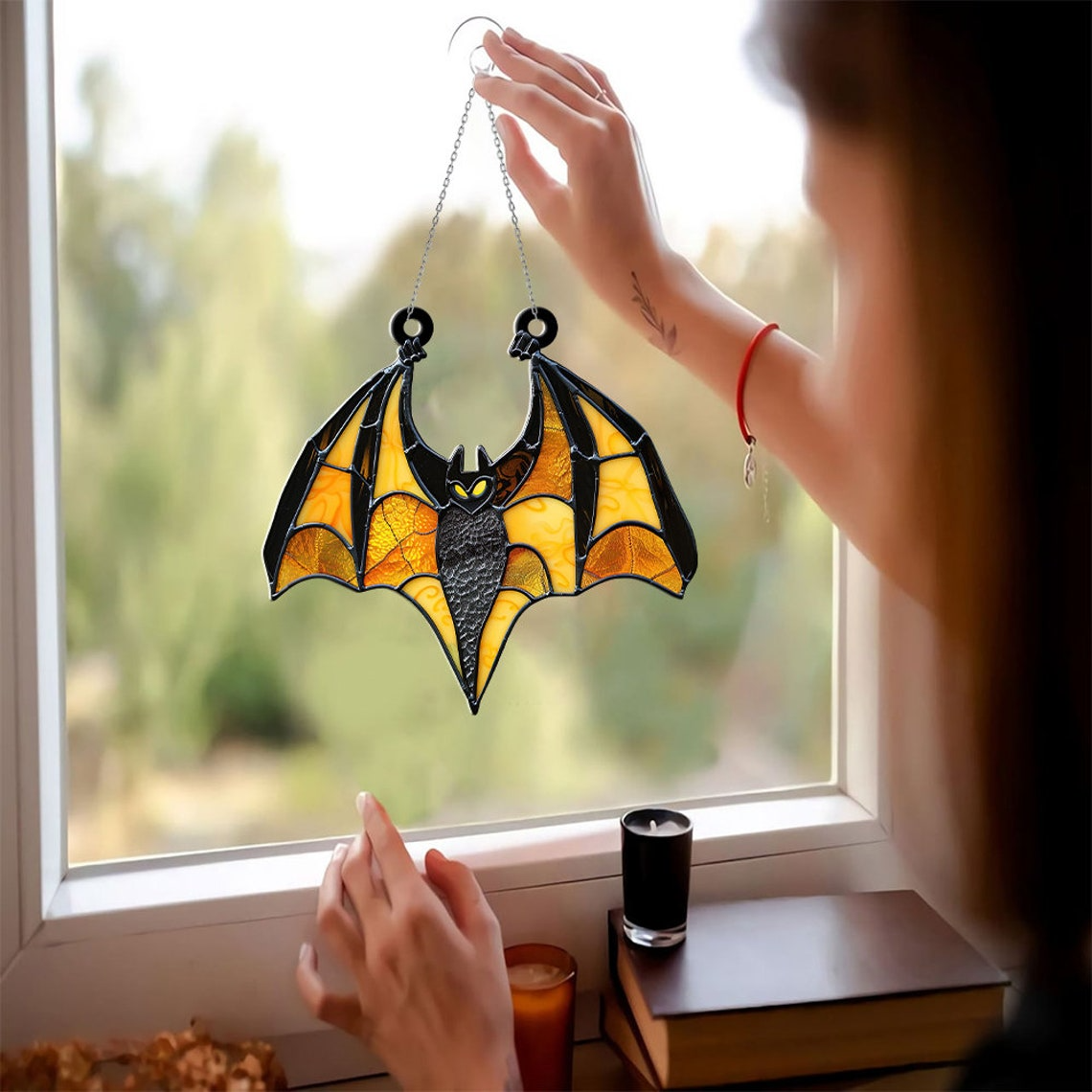 Halloween Bat Suncatcher for Window, Halloween Indoor Home Decor Ornament