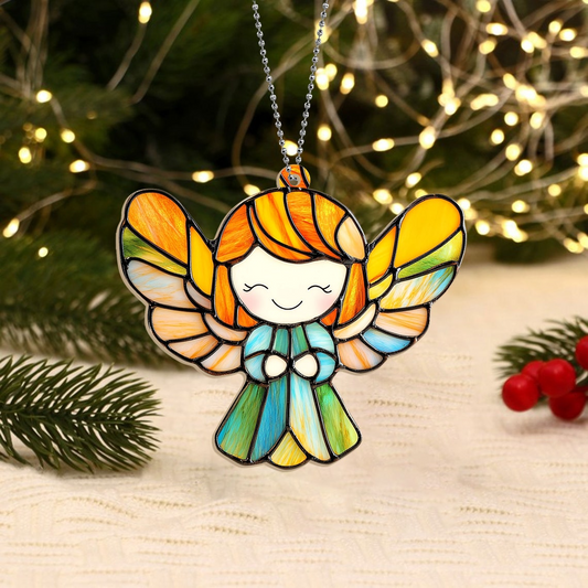 Cute Angel Funny Christmas Suncatcher Ornament, Cute Angel Window Hanging Decor Gift