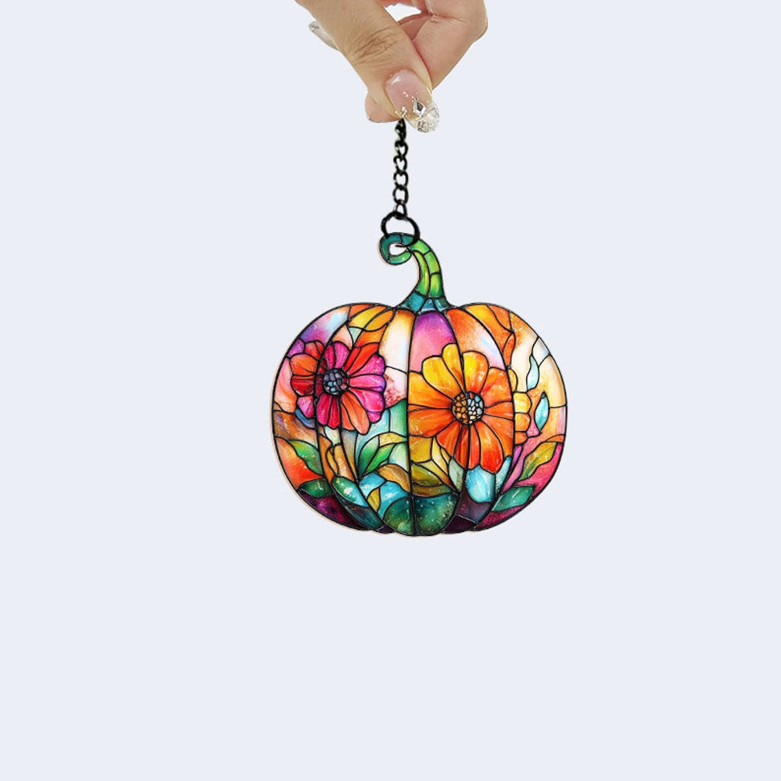 Pumpkin Flowers Suncatcher Ornament, Halloween Pumpkin Home Decor