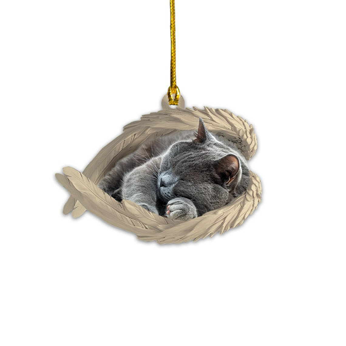 Gray Cat Sleeping Angel Hanging Christmas Ornament, Cute Gray Cat Car Ornament Christmas Gift