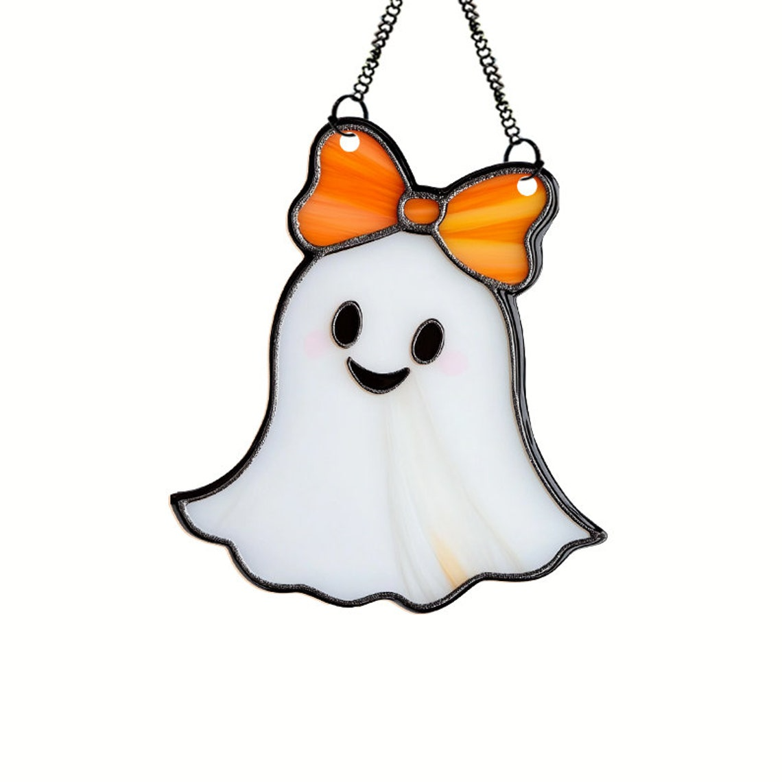 Cute Girl Ghost With Bow Orange Halloween Suncatcher, Cute Ghost Window Hanging Decor,