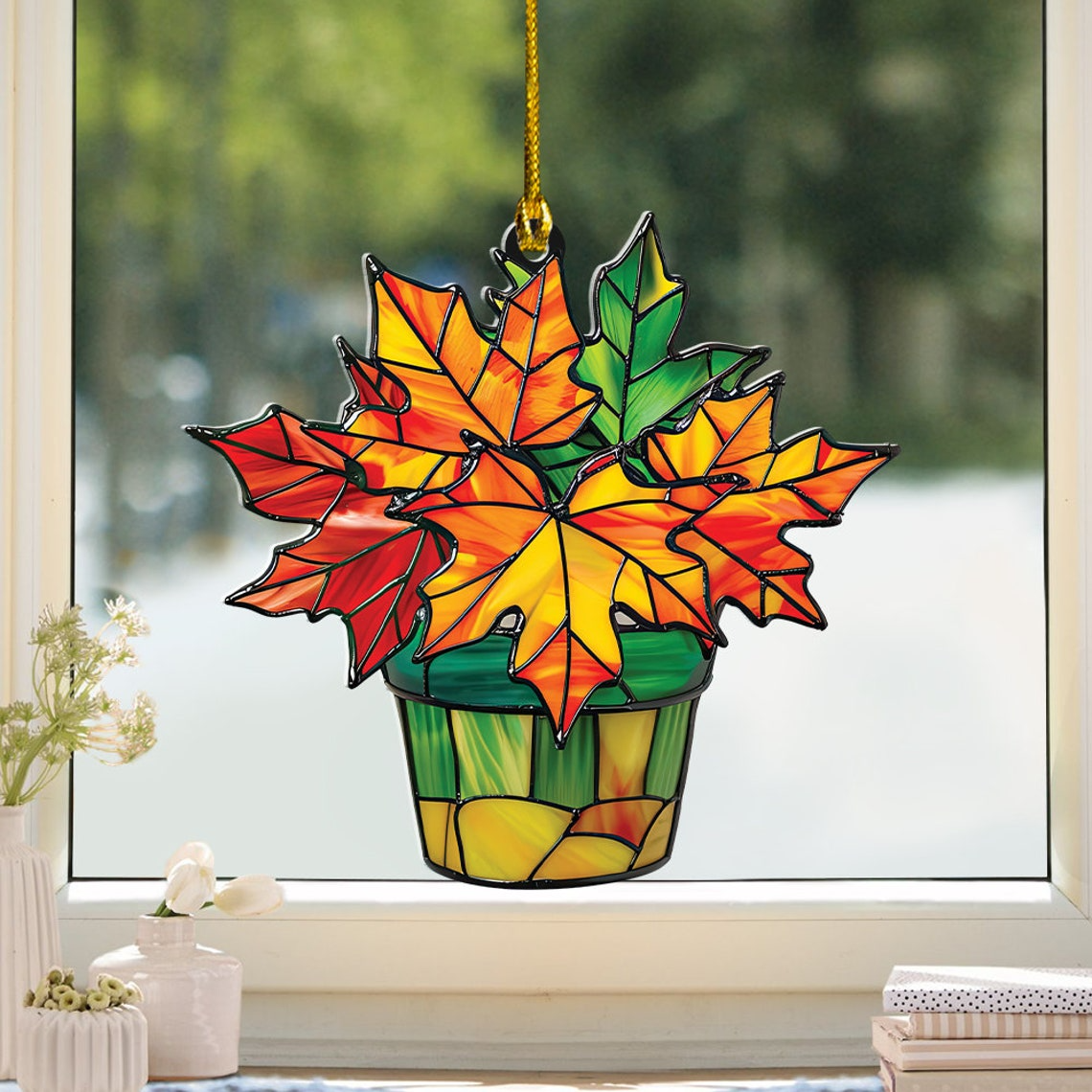 Maple Autumn Leaf Suncatcher, Maple Autumn Leaf Hanging Ornament Home Decor