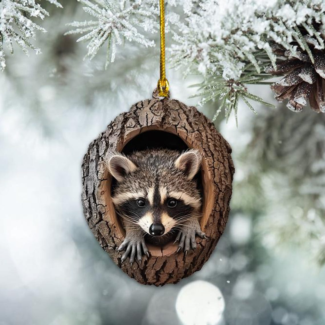 Classic Raccoon Christmas Ornament, Raccoon Rearview Mirror Car Christmas Ornament Decor Home