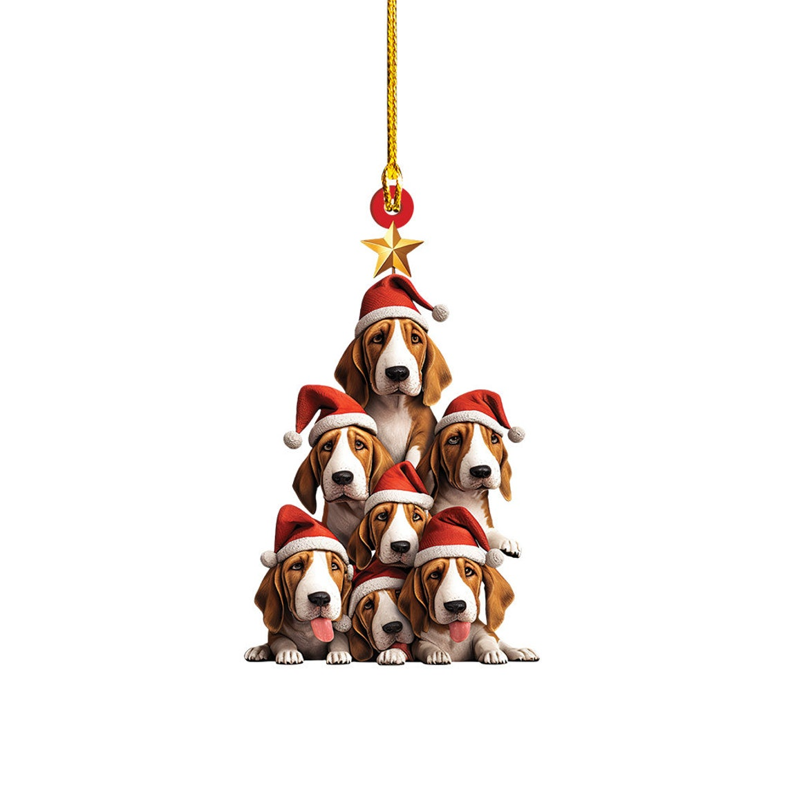 Basset Hound Dog Christmas Tree Ornament, Cute Dog Rearview Mirror Car Christmas Ornament