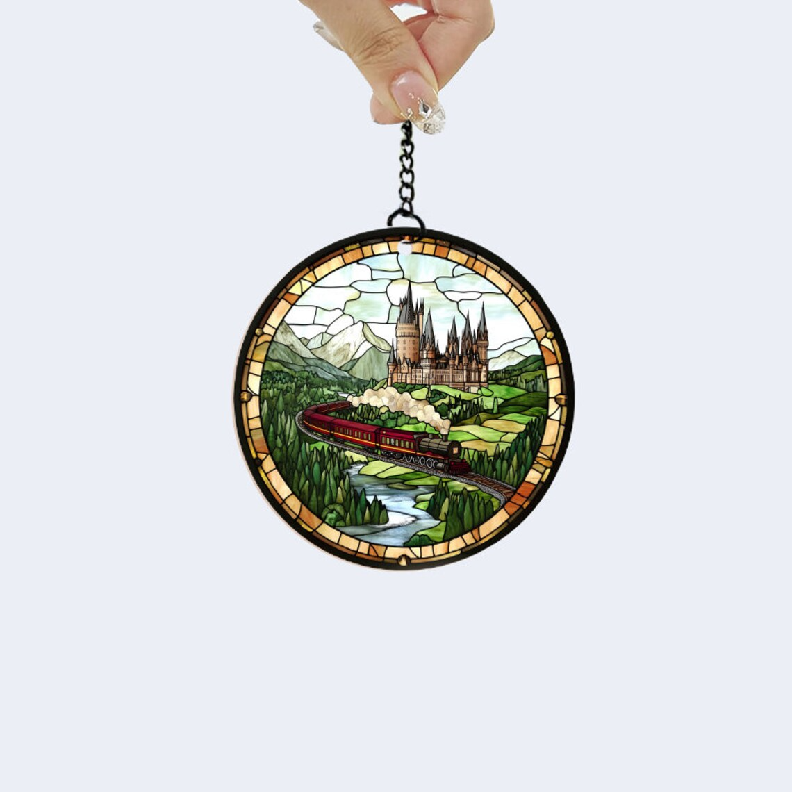 Express Train to Wizard School Suncatcher, Magical Castle Suncatcher Decor