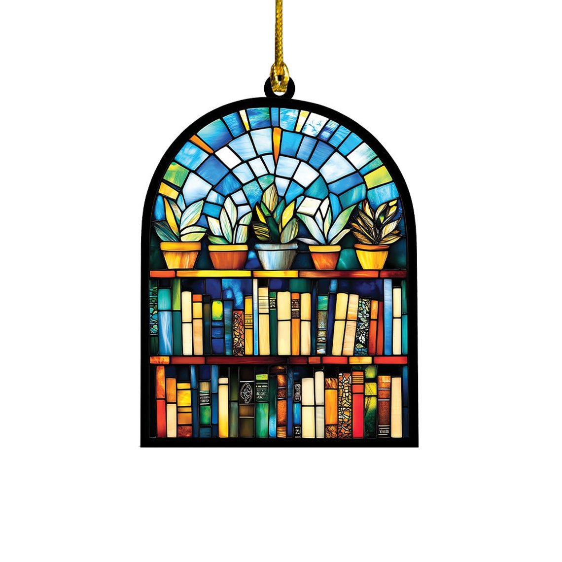 Bookshelf Hanging Suncatcher Ornament, Bookstore Suncatcher Decor