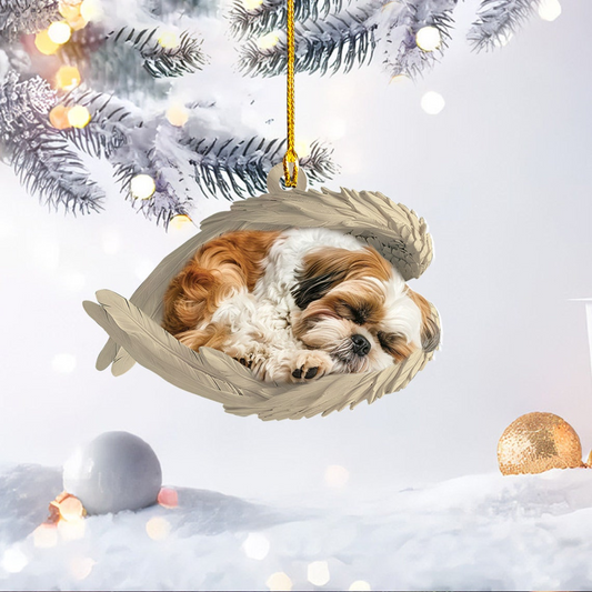 Shih Tzu Dog Sleeping Angel Wings Ornament, Shih Tzu Dog Christmas Ornament Decor Gift