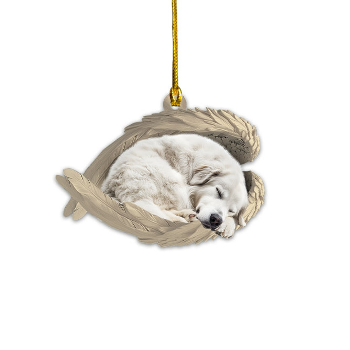 Great Pyrenees Dog Sleeping Angel Wings Ornament, Cute Pyrenees Dog Christmas Ornament Decor