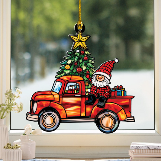 Santa Gnome Christmas Suncatcher, Gnome Santa Window Ornament